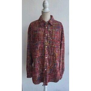 Tov Los Angeles Plaid Tweed Fringe Lined Knitted Multicolor Jacket Blazer Sz 44